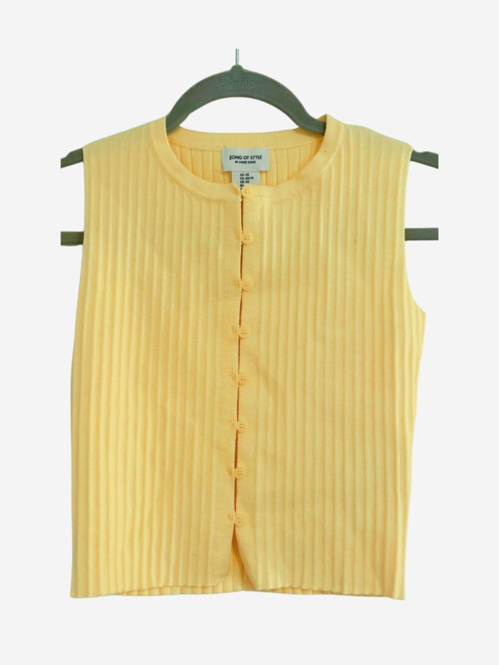 Song of Style Yellow Ribbed Button-Front Sleeveless Sweater Vest XS - Picture 2 of 4